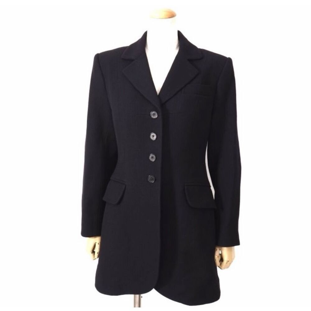 Hermès Paris Vintage Y2K Women’s Navy Pinstripe Wool Coat Blazer SZ EU 38 / US 6